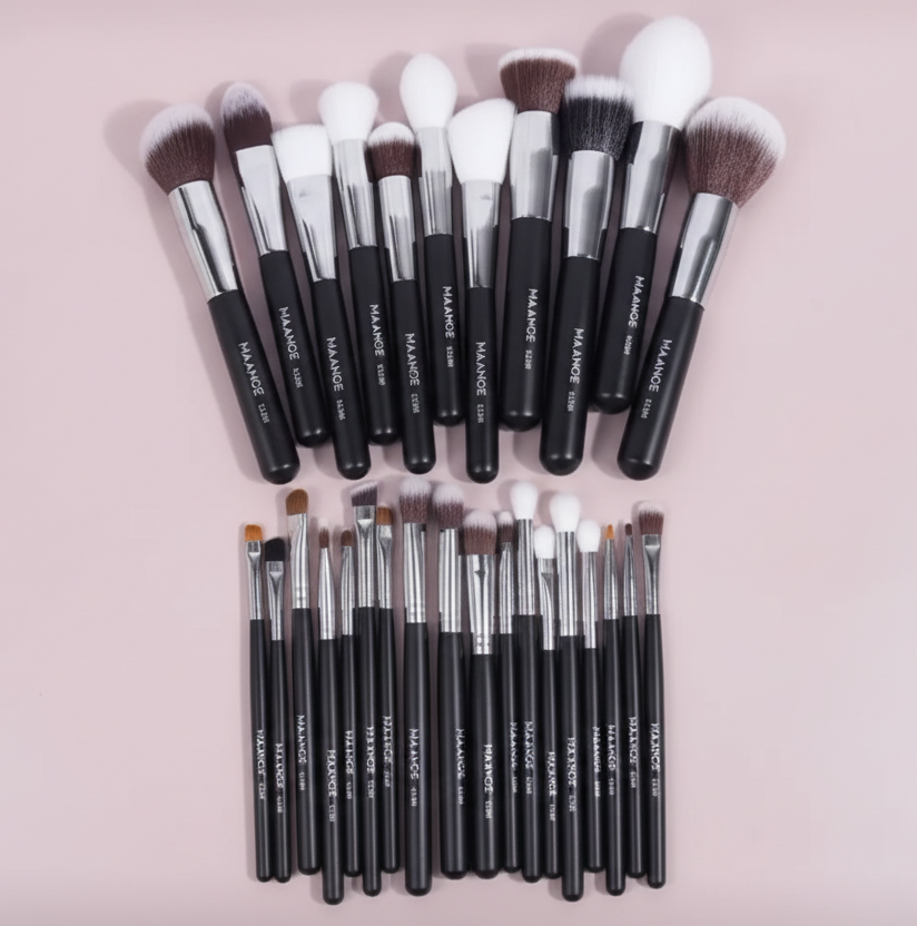 MAANGE complete brush set on pink background