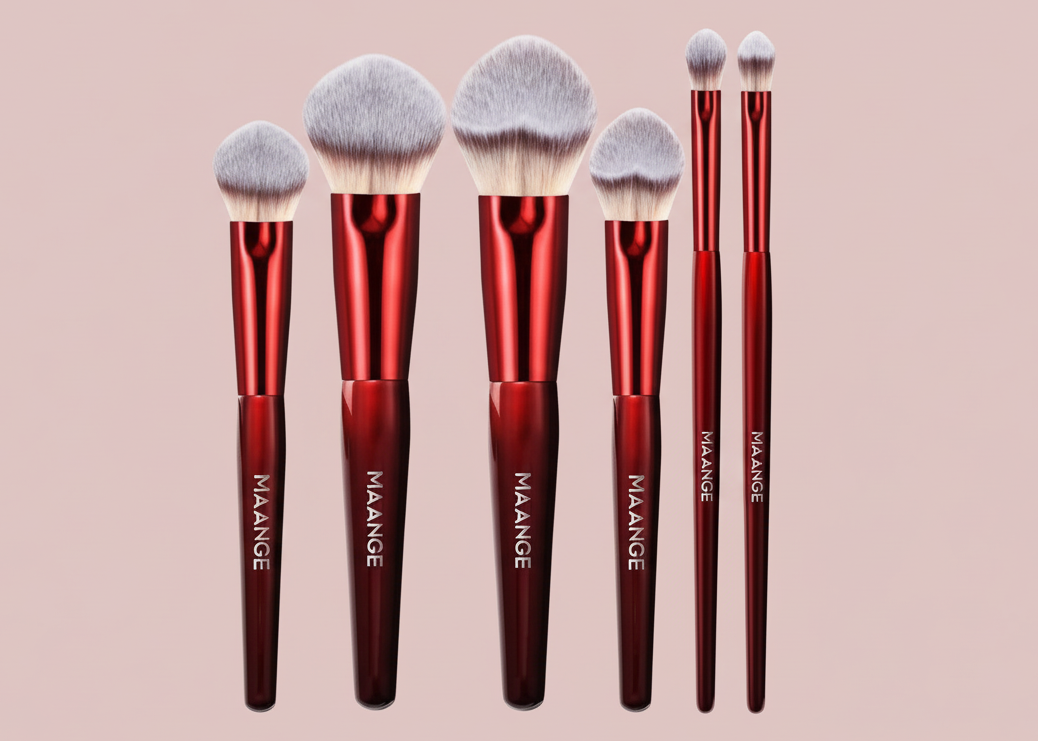 6 burgundy MAANGE brushes - soft pink background