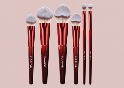 6 burgundy MAANGE brushes - soft pink background
