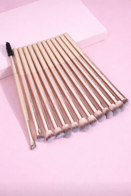Champagne Gold Professional Eye Makeup Brush Collection - 13 Pieces