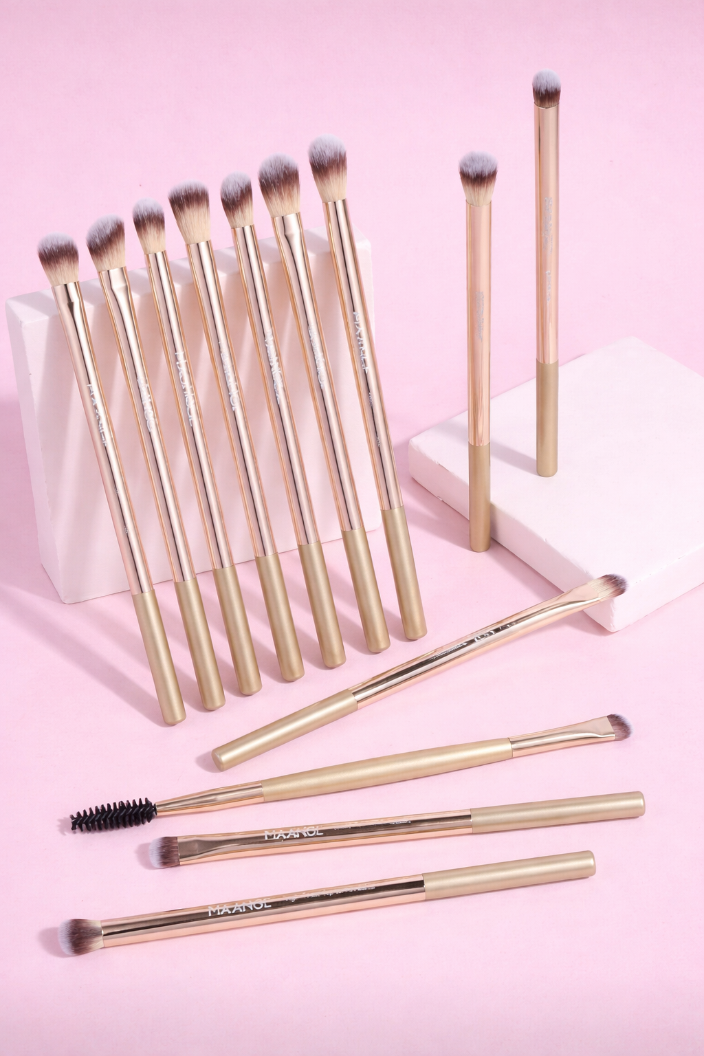 Champagne Gold Professional Eye Makeup Brush Collection - 13 Pieces