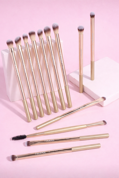 Champagne Gold Professional Eye Makeup Brush Collection - 13 Pieces