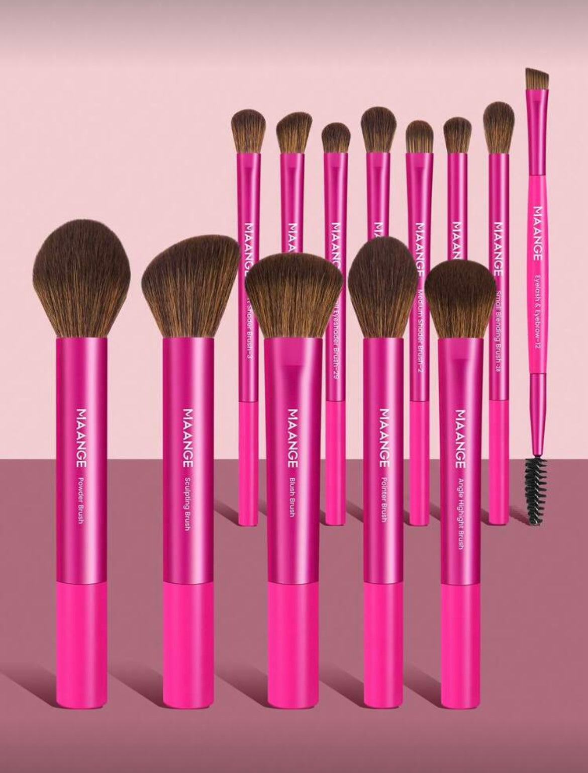 Hot Pink Complete Makeup Brush Set - 13 Pieces