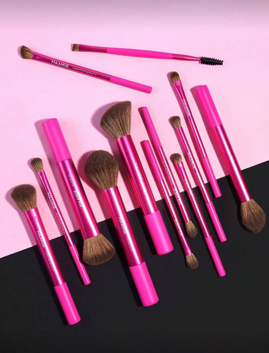 Hot Pink Complete Makeup Brush Set - 13 Pieces