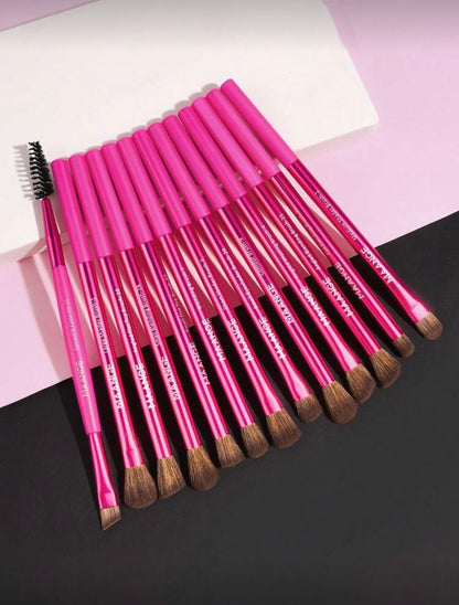 Hot Pink Eye Makeup Brush Set - 13 Pieces