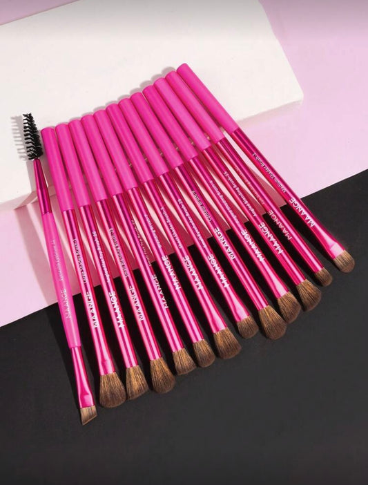 Hot Pink Eye Makeup Brush Set - 13 Pieces