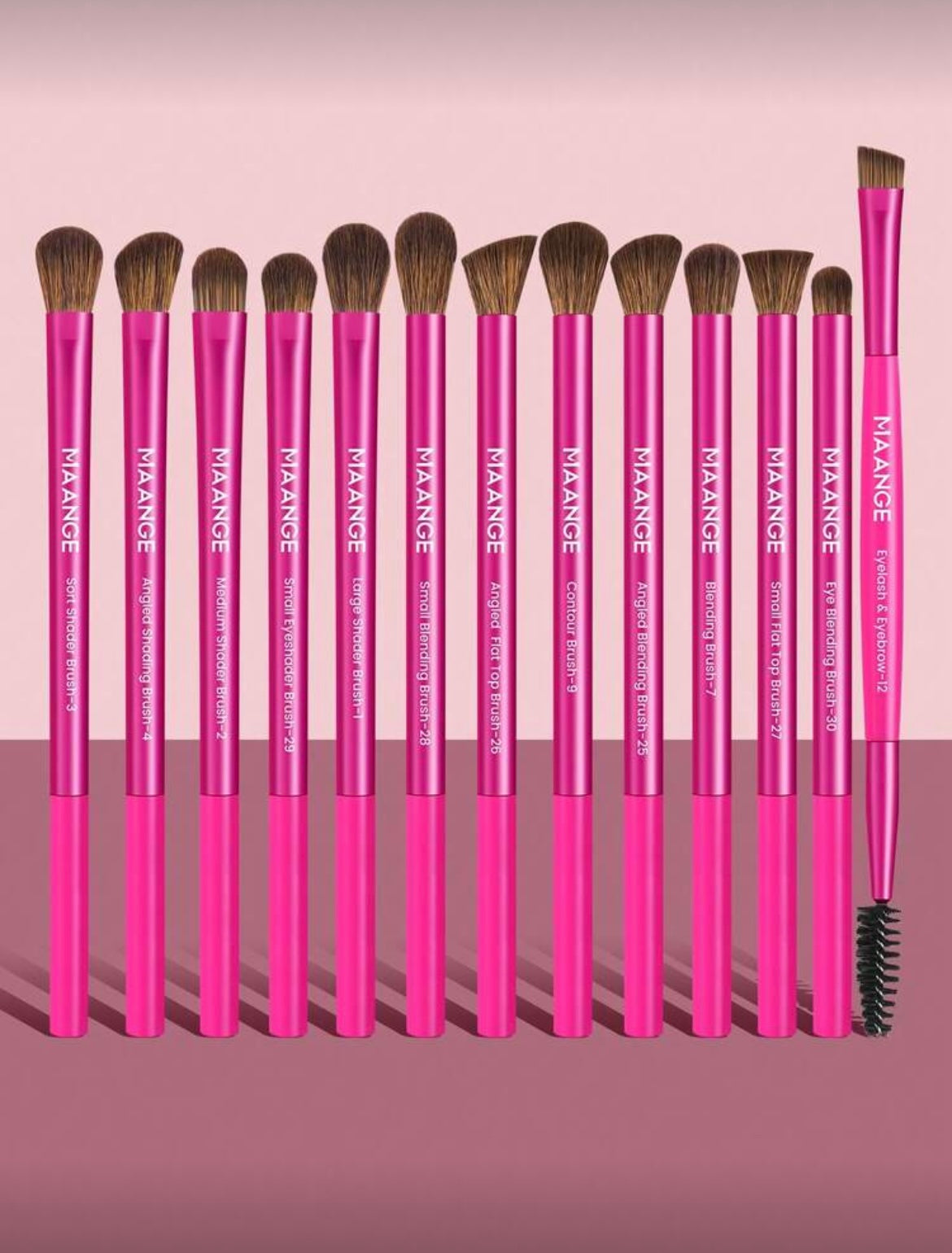 Hot Pink Eye Makeup Brush Set - 13 Pieces