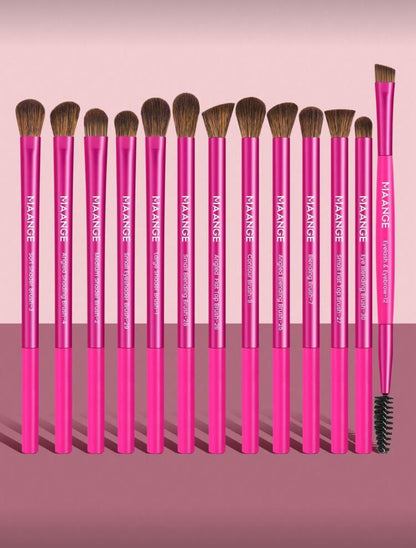 Hot Pink Eye Makeup Brush Set - 13 Pieces