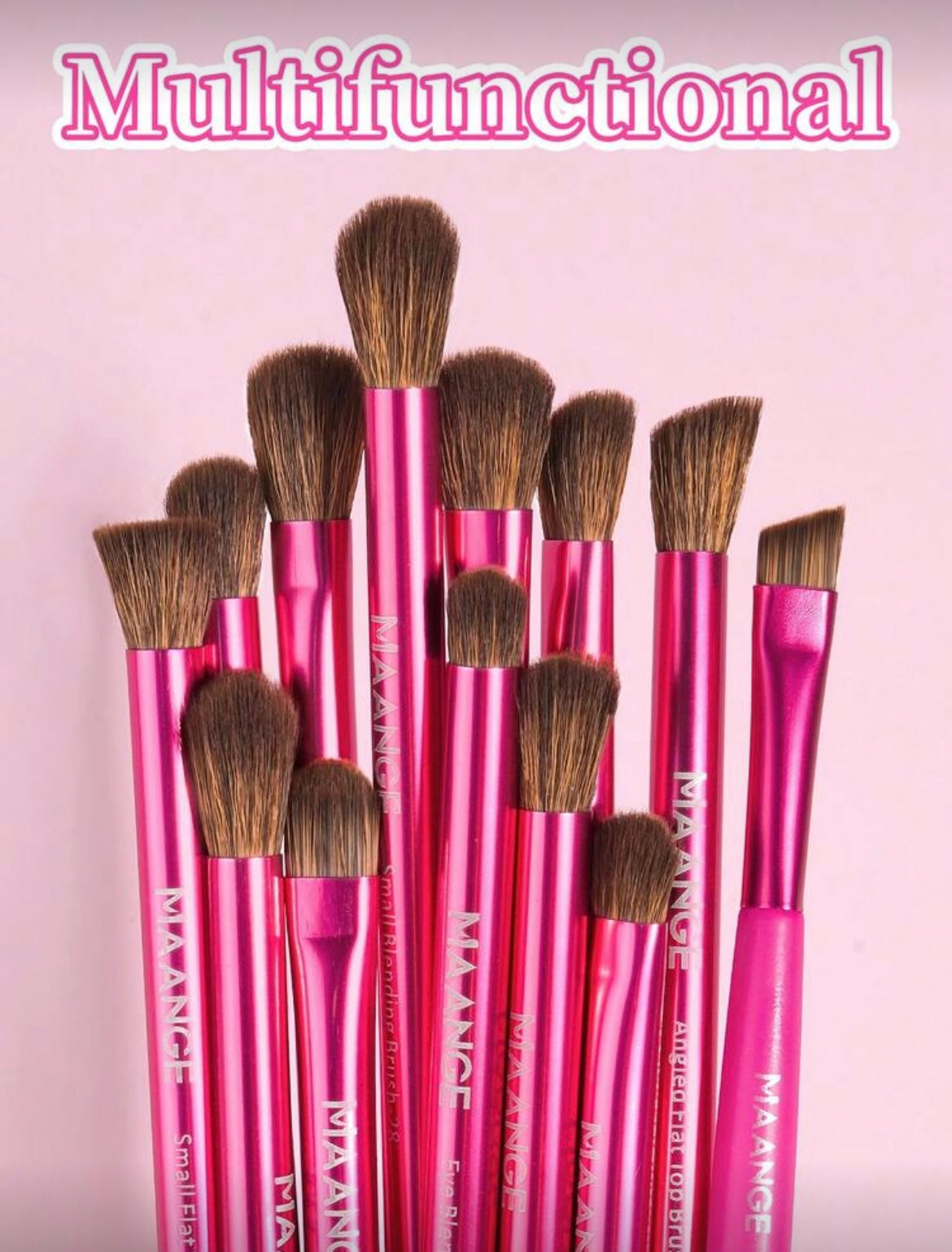 Hot Pink Eye Makeup Brush Set - 13 Pieces