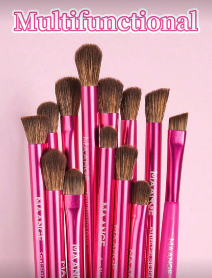 Hot Pink Eye Makeup Brush Set - 13 Pieces