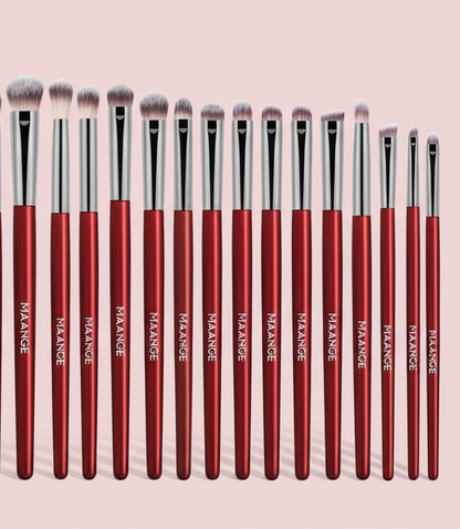 Makeup brush set on pink background