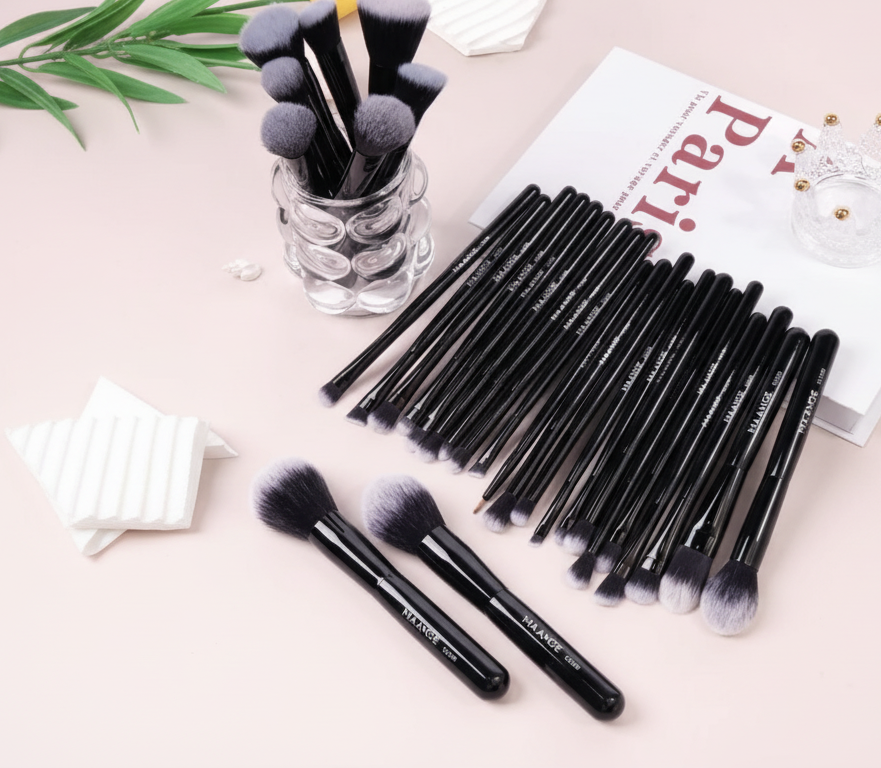 Styled brush set with light pink background